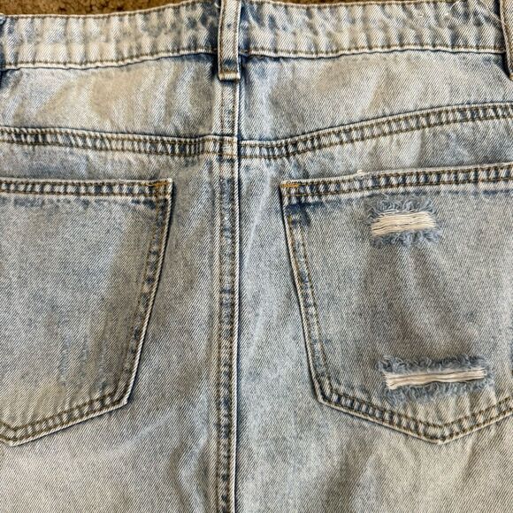 Indigo Rein Button Front Distressed Frayed Hem Denim Mini Jean Skirt Blue Size 7 - Picture 8 of 9